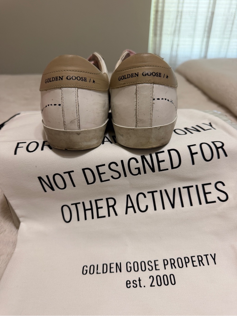 Golden Goose White Sneakers with Pink Laces and Beige Trim - Picture 8 of 8